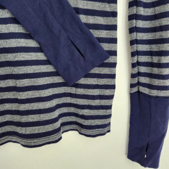 Y2K Michael Stars Navy Blue Gray Striped Long Sleeve Shirt Indie Thumb Holes M - Picture 4 of 8